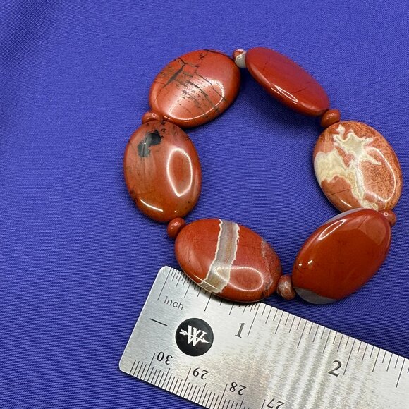 Genuine Red Jasper Stretch Bracelet Large Polished Jasper Stones - Picture 11 of 12